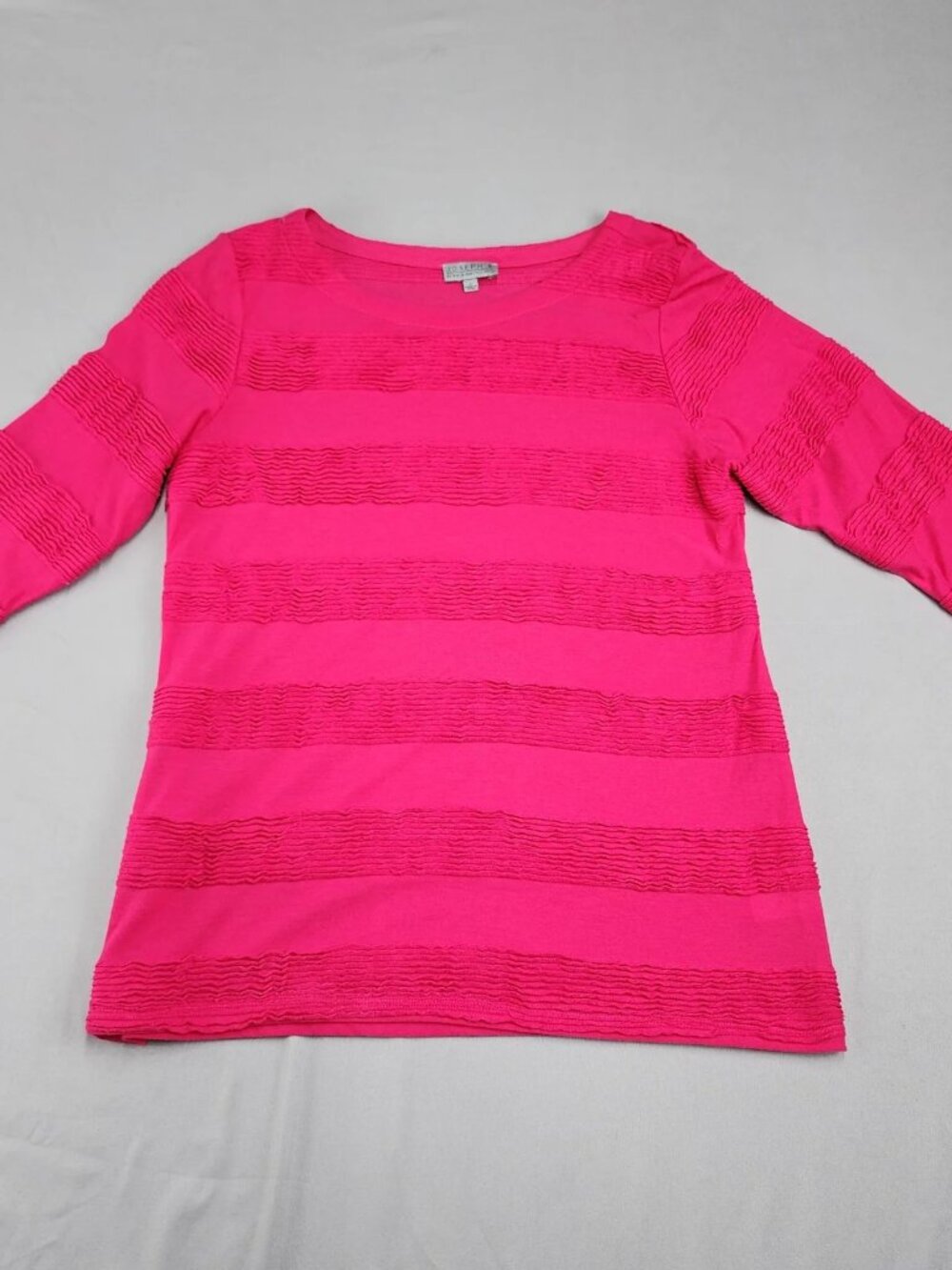 JOSEPH A. Boat Neck T-Shirt Women's L Fuchsia 3/4 Sleeve Textured Stripe